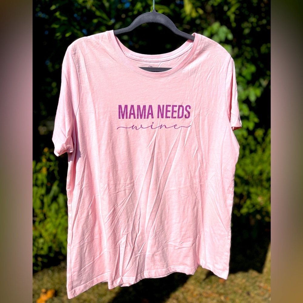 3X PositiviTees “Mama Needs Wine” light pink shirt